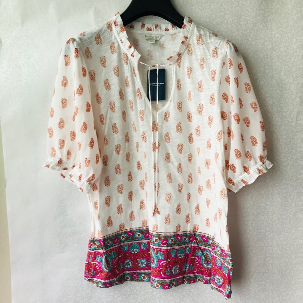 Lucky brand women Short Sleeve top Flower 60% Cotton 40% Modal Paisley Size: S/P